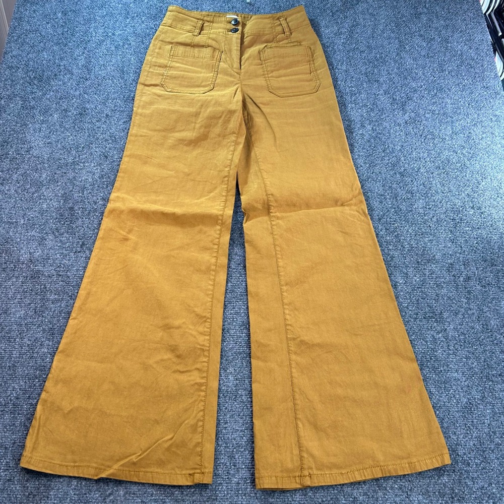 Maeve The Junie Jean Womens 26P Mustard Yellow Linen Blend Wide Leg Flare Pants